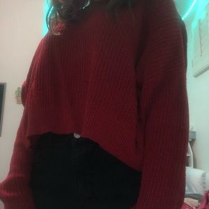 red knit sweater